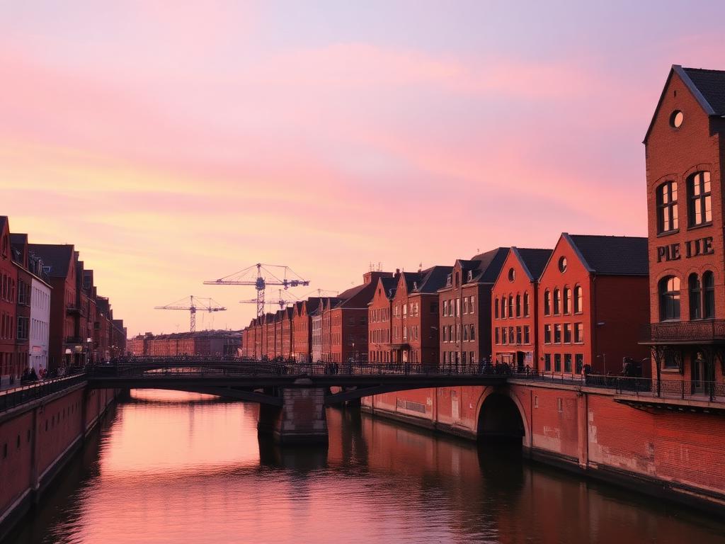 Hamburg — Havenlucht bij zonsopgang
